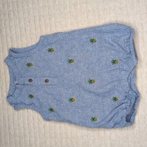Infant Janie and Jack Linen/Cotton Embroidered Pineapple Print Jumper